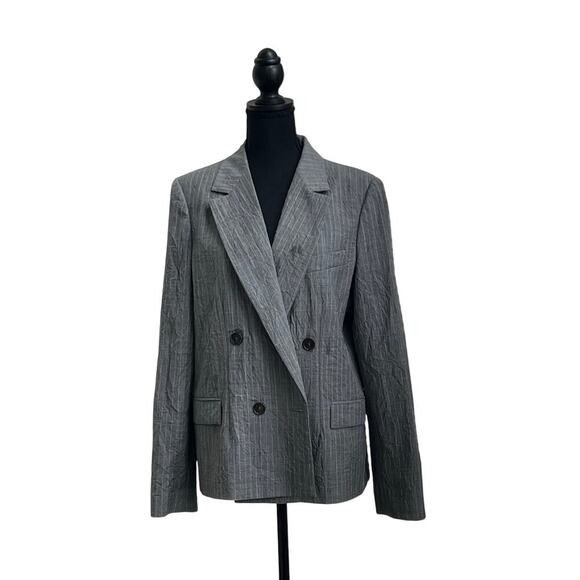 Michael Kors Gray Pinstripe Double-Breasted Blazer - Size 12 - Picture 6 of 10